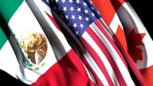 Banderas de Mexico Estados Unidos y Canada para ilustrar negociaciones del T-MEC