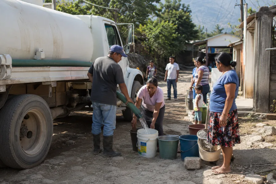 Pipa distribuye agua potable a familias en Tecpatan Chiapas