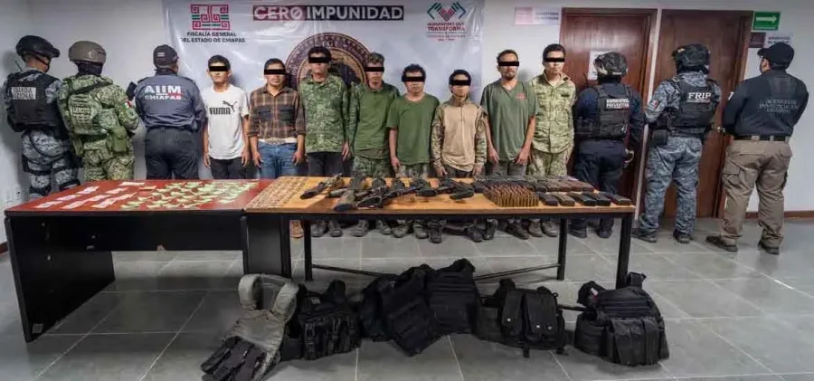 Personas detenidas y armas aseguradas en operativo en Chiapas