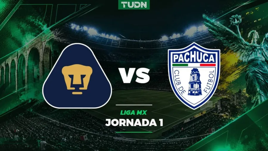 Imagen promocional del partido Pumas contra Pachuca en la Jornada 1 de Liga MX