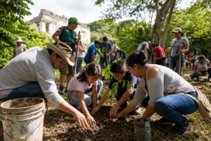 Imagen editorial representativa de jornada de reforestación comunitaria en Palenque, Chiapas
