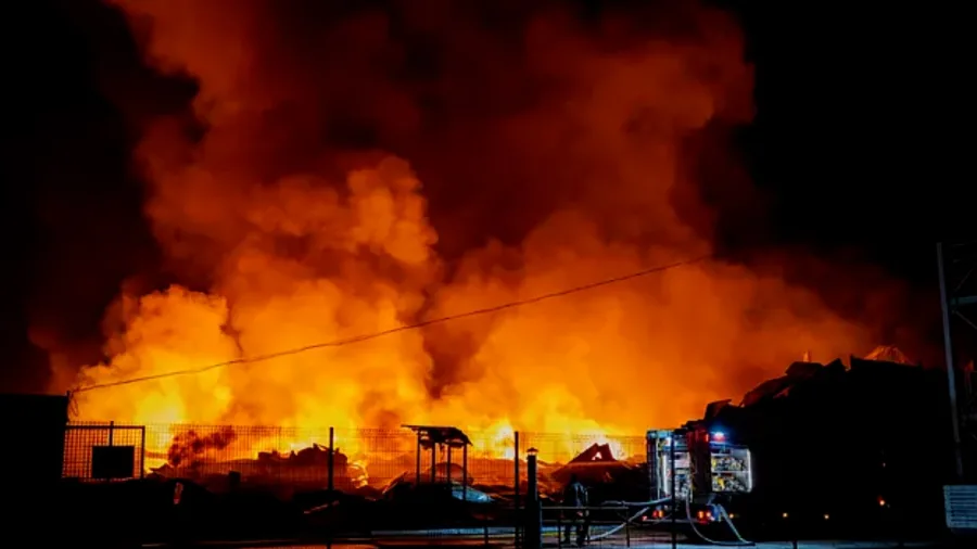 Zona afectada tras un ataque con misiles y drones en Kiev
