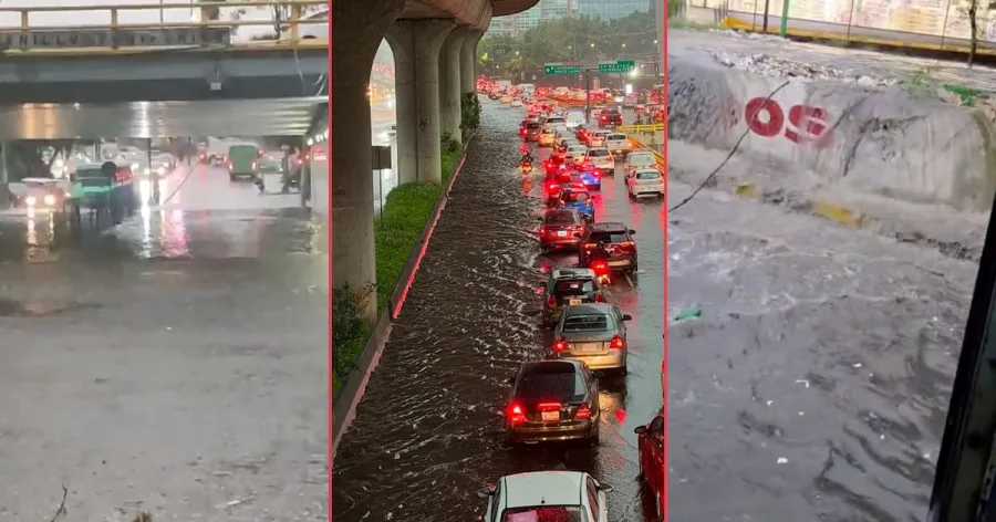 Vialidad inundada por las lluvias intensas en el sur de la Ciudad de Mexico