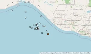 Mapa del Servicio Sismológico Nacional del sismo de magnitud 4.5 frente a Ciudad Hidalgo, Chiapas, el 5 de agosto de 2026