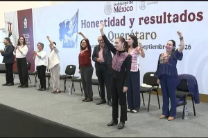 Claudia Sheinbaum durante la presentación del balance de infraestructura y bienestar para Querétaro