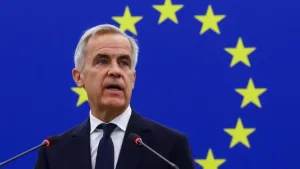 Mark Carney durante su intervención ante el Parlamento Europeo