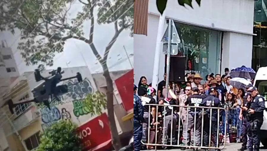 Dron de cuatro rotores durante el desfile cívico-militar en Tuxtla Gutiérrez