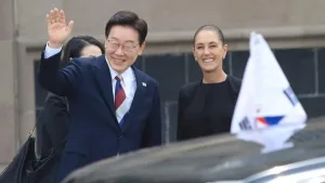 Claudia Sheinbaum recibe al presidente Lee Jae-myung en Palacio Nacional