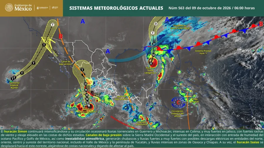 Mapa meteorológico de México para el 9 de octubre de 2026