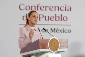 Claudia Sheinbaum durante una conferencia sobre cooperación de seguridad