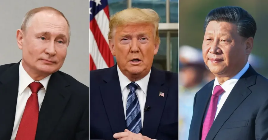 Vladímir Putin, Donald Trump y Xi Jinping, líderes de Rusia, Estados Unidos y China