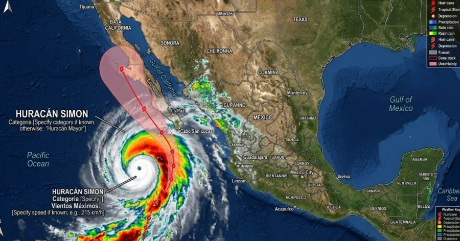 Imagen satelital del huracán Simón en el Pacífico mexicano