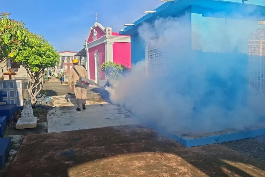Brigadistas de salud realizan acciones contra el dengue en un panteón de Chiapas