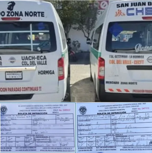 Unidades de transporte público sancionadas en San Cristóbal de Las Casas